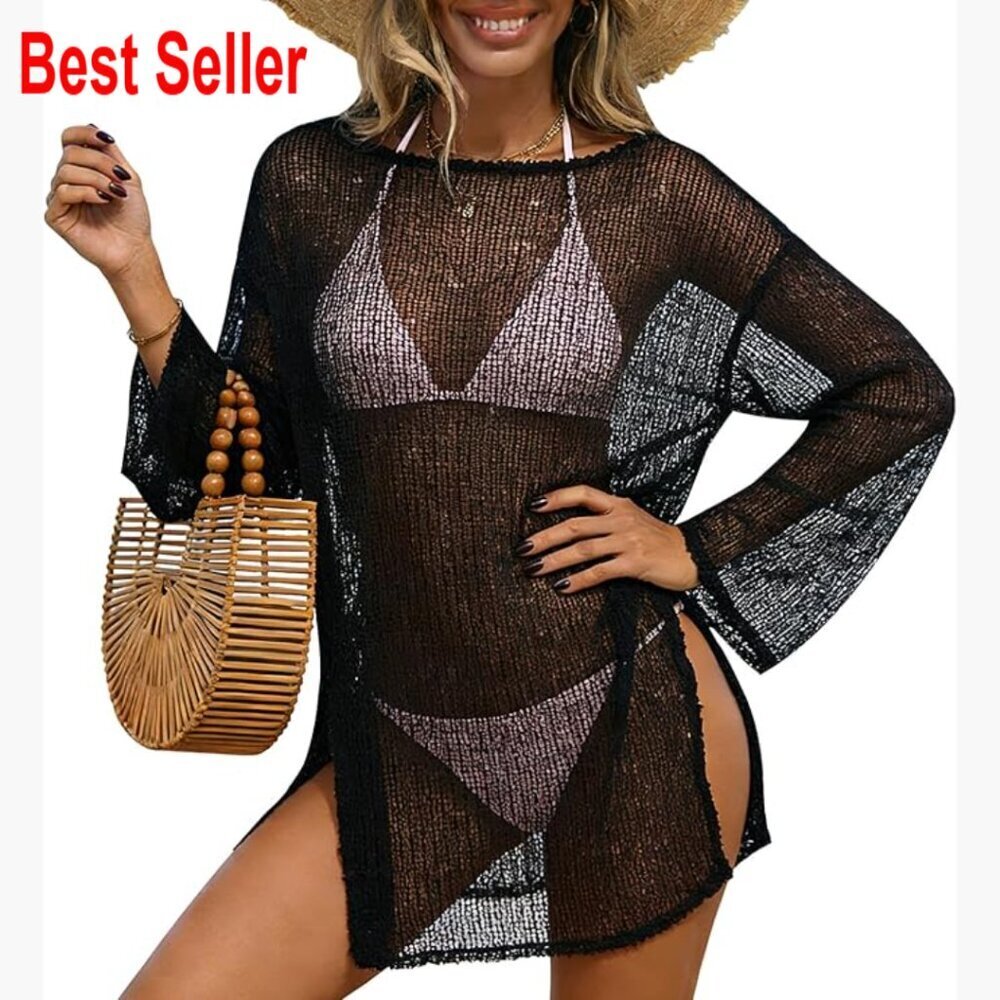Sheer Crochet Swimsuit Cover Up Dress Beach Vacation Coverup